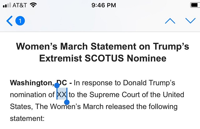 Women’s March Releases Pre-written Statement On Trump’s ‘Extreme’ SCOTUS Pick, Forgets to Fill In Name