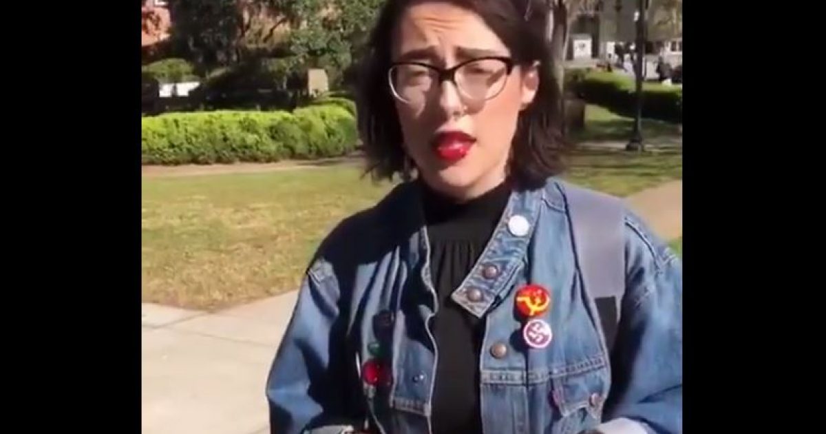 Video: Campus commie melts down, pours beverage on FSU Republicans, says they are ‘normalizing Nazis’