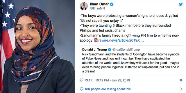 Rep. Ilhan Omar Smears Covington Boys: ‘They Were Taunting 5 Black Men,’ ‘Led Racist Chants’