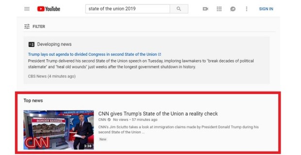 Top YouTube Result After Trump’s SOTU Speech: CNN Fact Check With ZERO Views