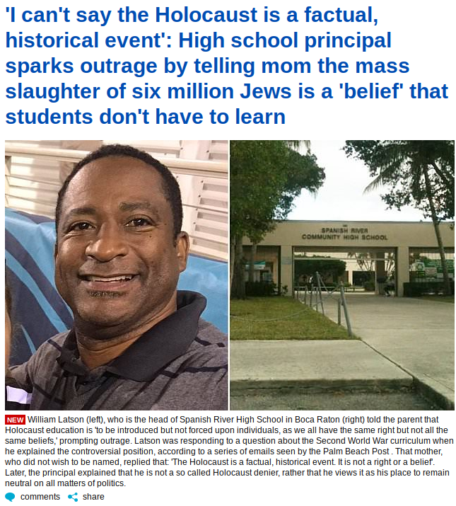 Florida HS Principal: ‘I can’t say the Holocaust is a factual historical event and kids don’t have to learn about it’