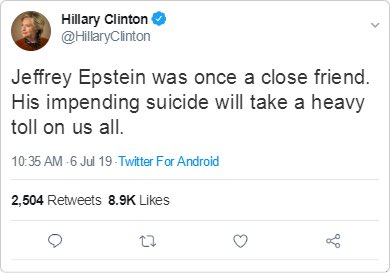 As Expected: Epstein Dead of Apparent Suicide