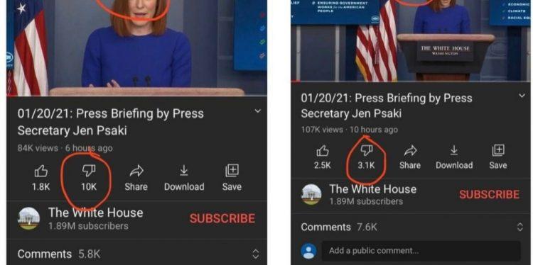 YOUTUBE CAUGHT RED-HANDED Removing Dislikes From Biden White House Page — Disables Comments After Avalanche Of Anti-Biden Responses