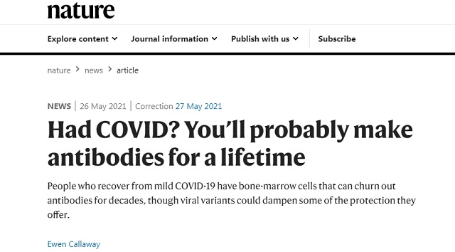 Media Admits People Who Get COVID Will ‘Probably Make Antibodies For A Lifetime’