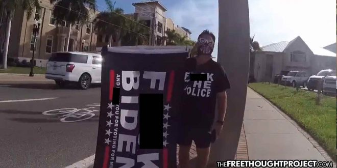 Activist Prosecuted for Legal Free Speech, Fined $2,500 for Flag Saying ‘F-Biden’